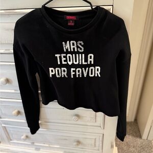 Black Cropped Sweatshirt with Silver Text